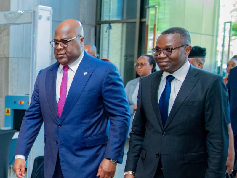 Président Félix Tshisekedi et le ministre Julien Paluku Kahongya lors de l’ouverture de la 16e réunion du Conseil des ministres africains de la ZLECAF