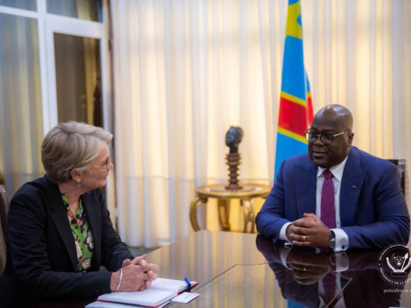 le Président de la République Félix Tshisekedi et Brigitte Nygaard Markussen, nouvelle Représentante spéciale du Royaume de Danemark pour la région des Grands Lacs et le Sahel
