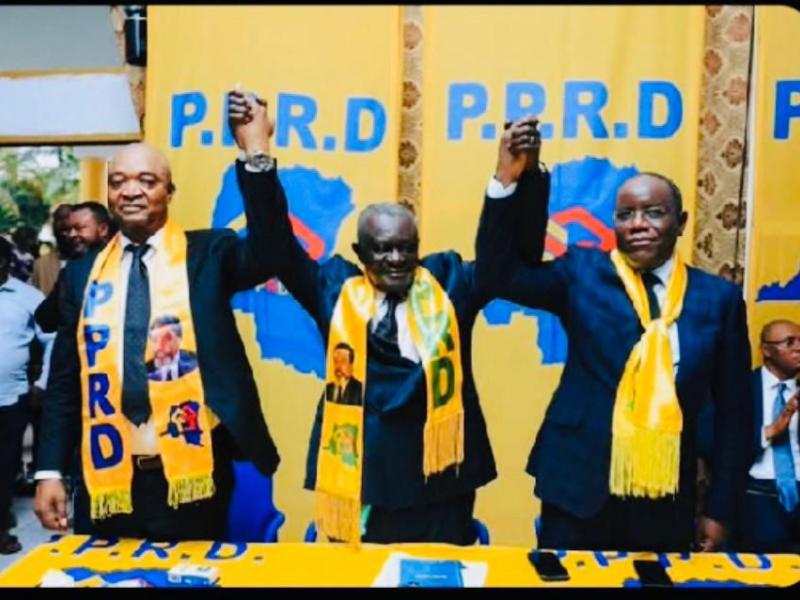 De gauche à droite, Emmanuel Ramazani Shadary, Tshikez Diemu et Aubin Minaku, tous hauts cadres du PPRD