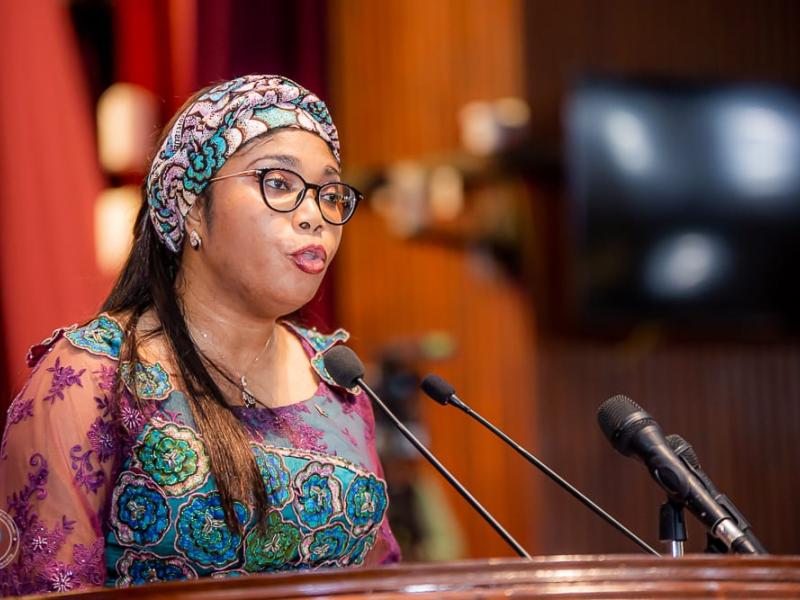 La ministre des affaires foncières Acacia Bandubola à l'Assemblée nationale, vendredi 15 mai 2025