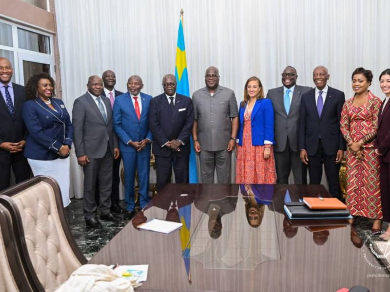 Le chef de l'État Félix Tshisekedi et la délégation de l'APF en mission de bons offices à Kinshasa, mardi 27 mai 2025