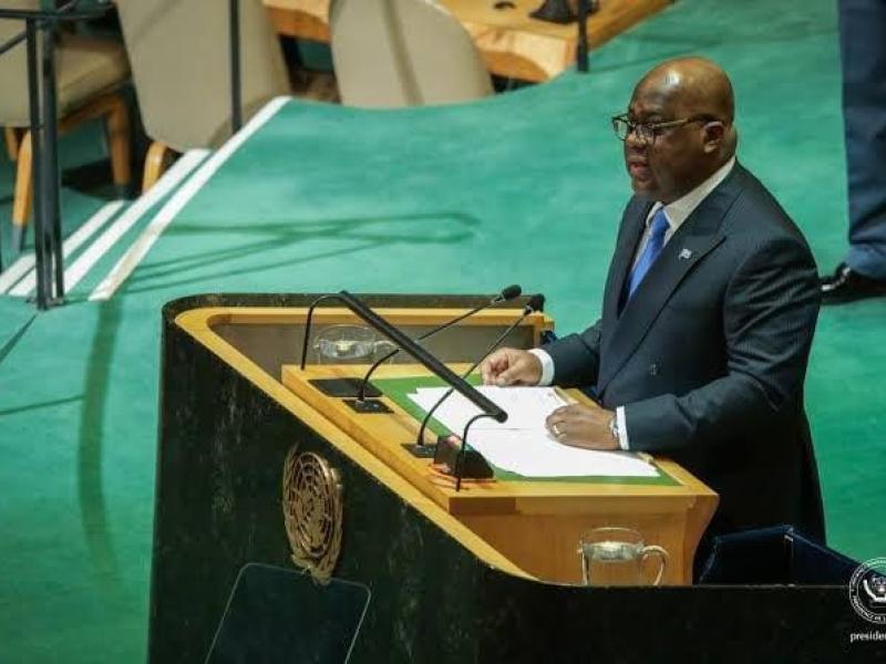 Le Président Félix Antoine Tshisekedi Tshilombo devant la tribune de l'Assemblée générale des Nations Unies