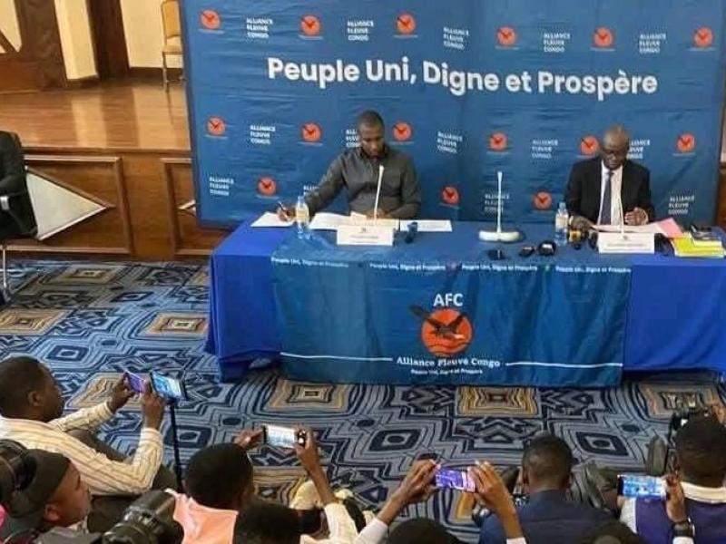 Des responsables du M23-AFC lors d’un point de presse à Goma