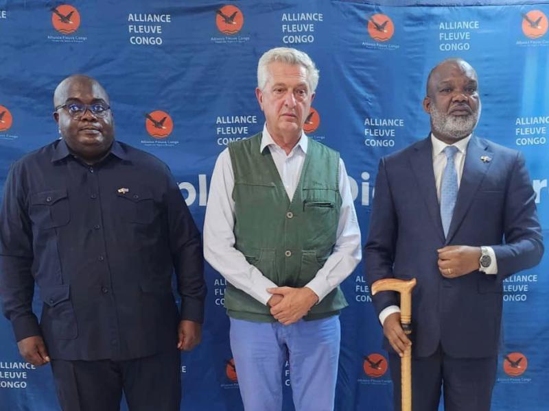 De gauche à droite : Bertrand Bisimwa, Filippo Grandi et Corneille Nangaa