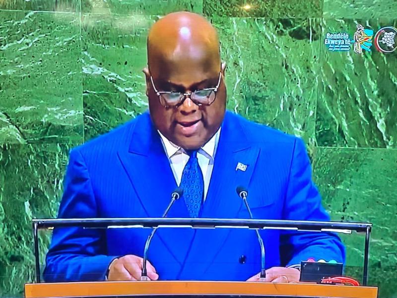 Le chef de l'État Félix Tshisekedi lors de son discours à la 80e session de l'Assemblée générale des Nations unies, mercredi 24 septembre 2025