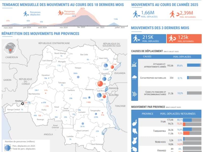 Graphique illustrant le mouvement des déplacés humanitaires dans les zones en proie à des tensions armées.