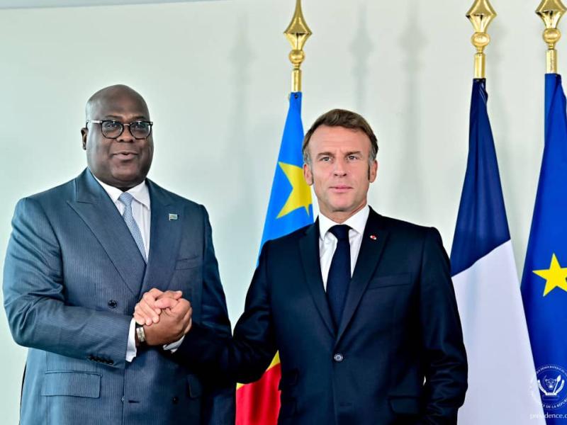 Le Président de la RDC Félix Tshisekedi et son homologue français Emmanuel Macron, à l'issue d'un entretien en tête-à-tête, mercredi 24 septembre 2025.