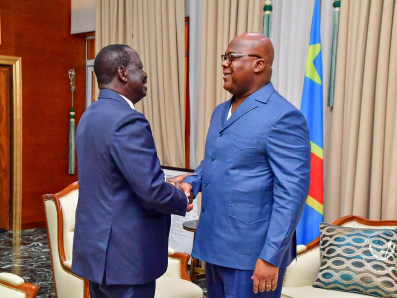 Poignée de mains entre le Président Tshisekedi et le feu Raila Odinga
