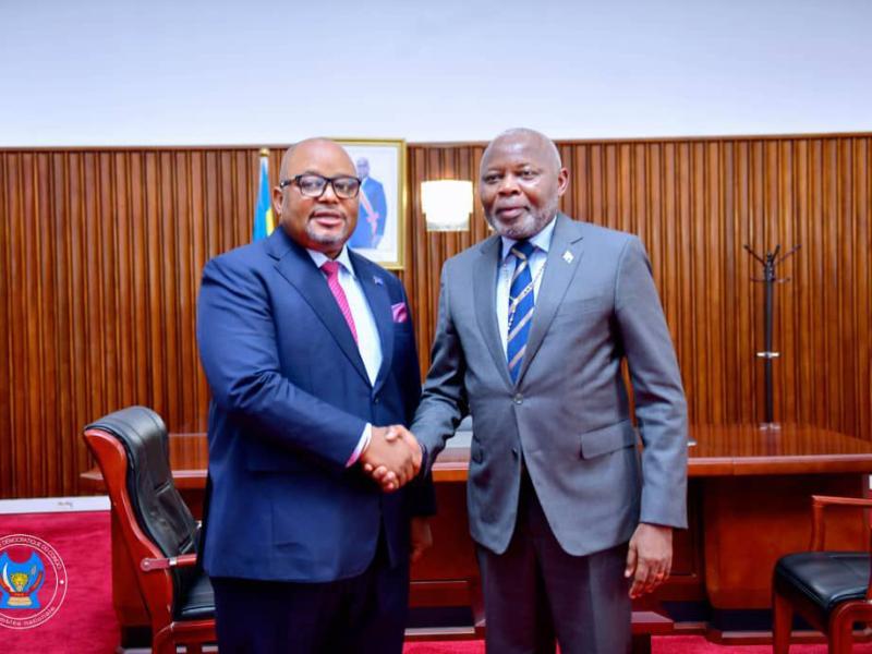 Le nouveau speaker de la chambre basse du parlement Aimé Boji et Vital Kamerhe, leader de l'UNC et ancien président de l'Assemblée nationale, ce lundi 17 novembre 2025