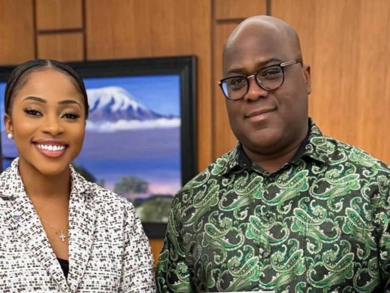 Grâce Kutino, ministre de la Jeunesse et le Président de la République, Félix Tshisekedi