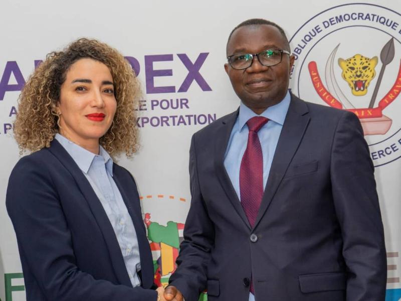 Kawtar Raji-Briand secrétaire générale de l’ASMEX et Julien Paluku Kahongya, ministre congolais du Commerce extérieur