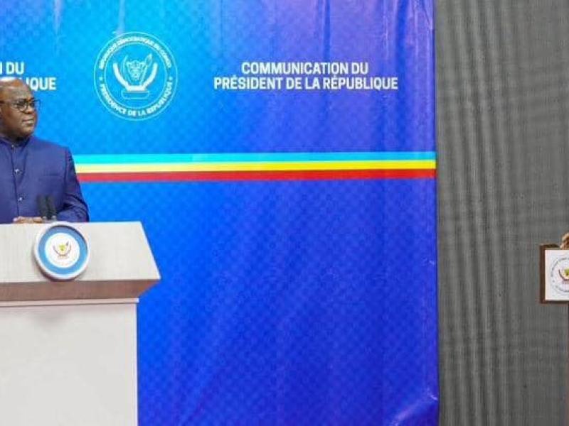 Le Président Tshisekedi et le ministre Muyaya à la RTNC Kinshasa [photo d’illustration]