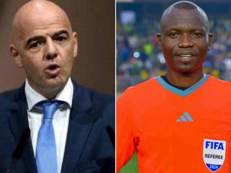 Gianni Infantino, président de la FIFA à gauche et l’arbitre congolais Jean-Jacques Ndala à droite [photo d’illustration]