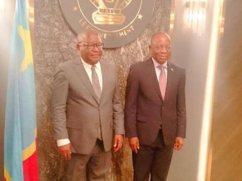Paul NSAPU MUKULU et Guillaume NGEFA, respectivement président de la CNDH-RDC et Ministre d'État en charge de la Justice après leur entretien