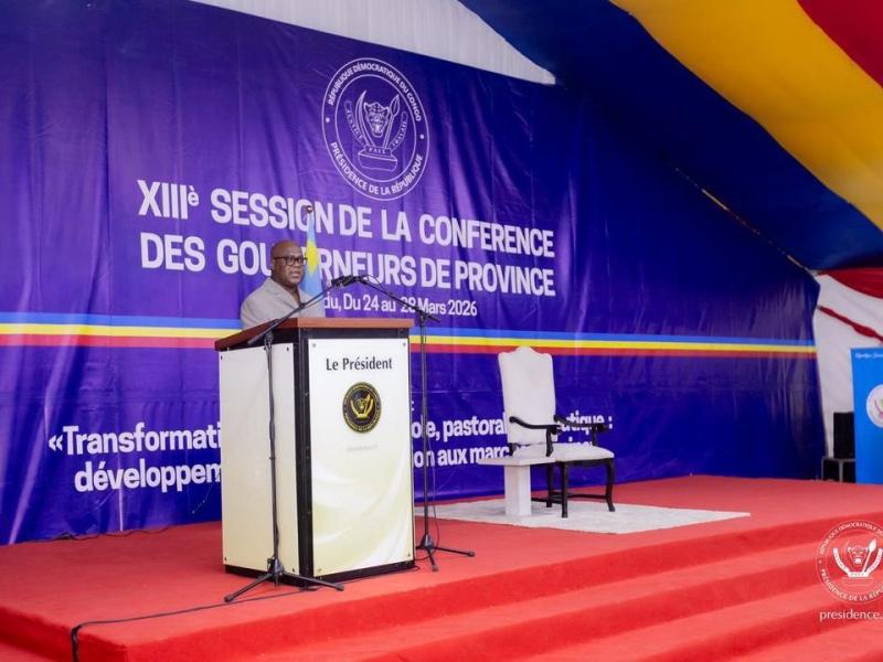 Le chef de l'État, Félix Antoine Tshisekedi Tshilombo, lors de la clôture de la 13e conférence des Gouverneurs tenue à Bandundu