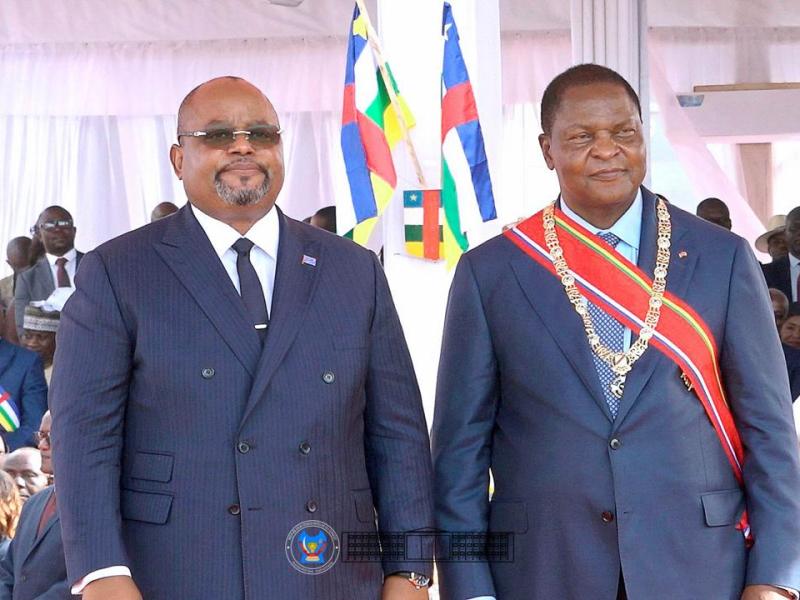 Le Président centrafricain, Faustin-Archange Touadéra (à droite), avec Aimé Boji, président de l'Assemblée nationale RDC [photo d'illustration]