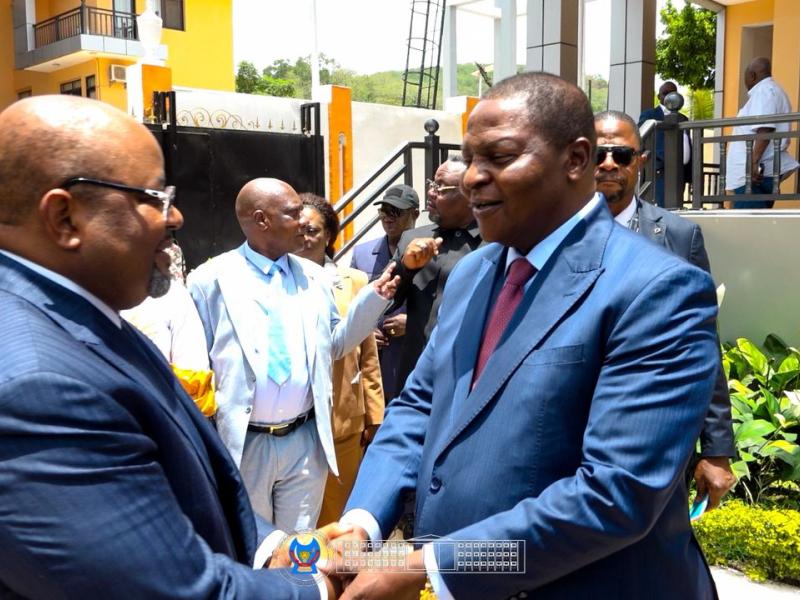 Le Président de l'Assemblée nationale de la RDC Aimé Boji, et le Président de Centrafrique Faustin-Archange Tuadera à Bangui.