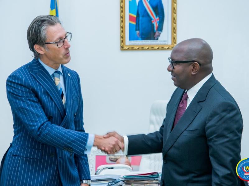 Le Président du Sénat Jean-Michel Sama Lukonde, avec l’Ambassadeur de Suède en RDC, Joakim Vaverka [photo d'illustration]