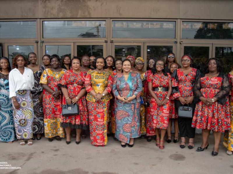 Thérèse Kayikwamba Wagner, ministre d'État des Affaires étrangères et son adjointe Noëlla Ayeganagato, accompagnées de la délégation du Comité des Femmes des Affaires Étrangères, ce jeudi 23 avril 2026