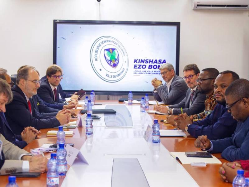 Le Gouverneur de Kinshasa Daniel Bumba Lubaki et la délégation du Mouvement des entreprises de France (MEDEF) lors de leur entretien