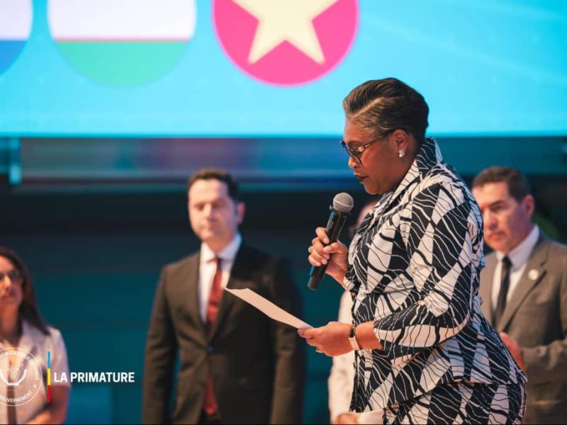 La Première Ministre Judith Suminwa lors d’une prise de parole en marge des Réunions de printemps de la Banque Mondiale et du Fonds Monétaire International, à Washington [photo d’illustration]