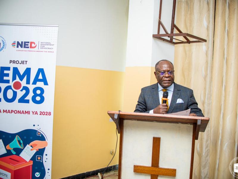 Le deuxième vice-président de la CENI, Didi Manara, lors de la journée de réflexion organisée par l'ECC, mercredi 29 avril à Kinshasa