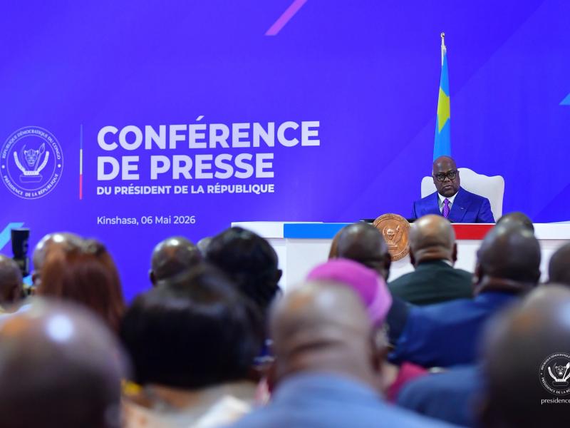 Le Président de la République Félix-Antoine Tshisekedi Tshilombo, lors d’une conférence de presse le 6 mai 2026 à la  Cité de l’Union africaine [photo d'illustration]