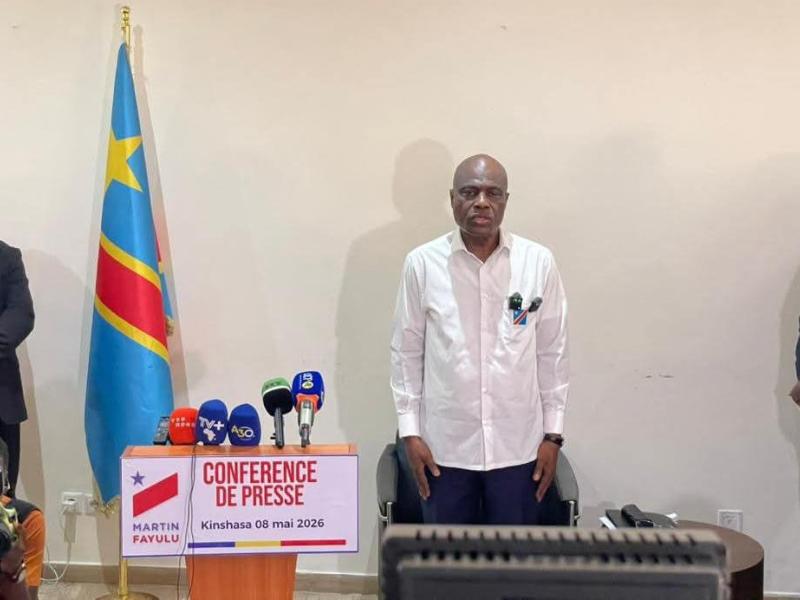 Martin Fayulu, lors de la conférence de presse, ce vendredi 8 mai 2026