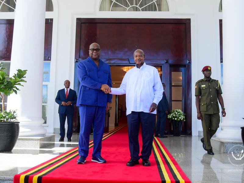 Félix Tshisekedi et Yoweri Museveni ce lundi 11 mai 2026 au palais présidentiel ougandais à Kampala