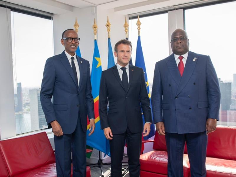 Félix Tshisekedi, Paul Kagame et Emmanuel Macron [photo d'illustration]
