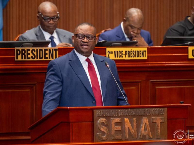 Le ministre des Finances, Doudou Fwamba, répondant aux questions de sénateurs