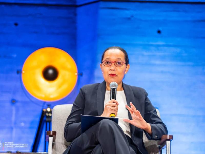 Raïssa Malu, ministre de l'Éducation nationale et Nouvelle citoyenneté en RDC, lors de son intervention à la semaine africaine de l'UNESCO