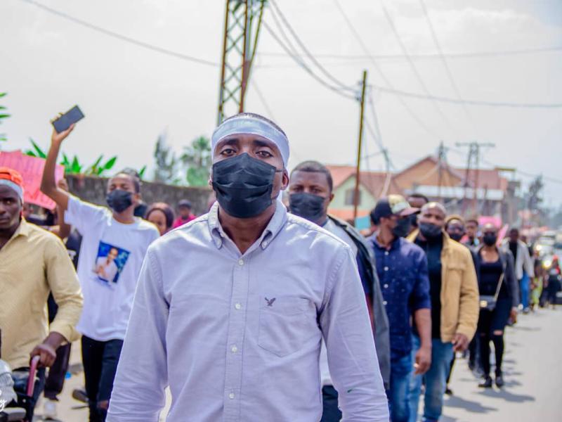 Au premier plan, l’activiste social Hervé Amani, lors d'une manifestation contre la mauvaise gestion de la pandémie du covid à Goma [photo d’illustration]