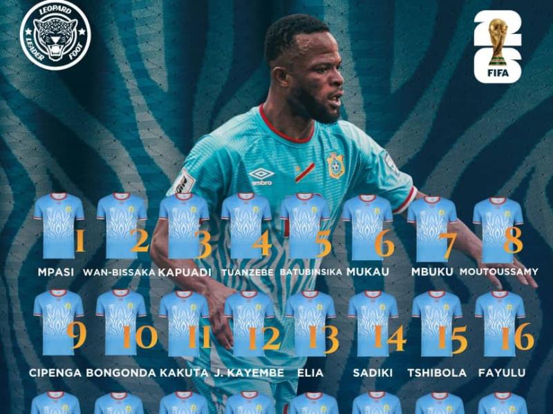 La liste des 26 léopards retenus pour le mondial 2026 ainsi que leurs numéros respectifs.