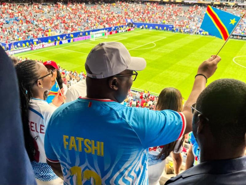 Le chef de l'État Félix Tshisekedi, depuis la tribune du NRG Stadium de Houston, apporte son soutien aux Léopards face à la Seleçao du Portugal, mercredi 17 juin 2026