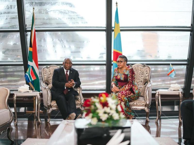 Échange entre la Première Ministre de la RDC, Judith Suminwa, et le Président Sud-africain Cyril Ramaphosa