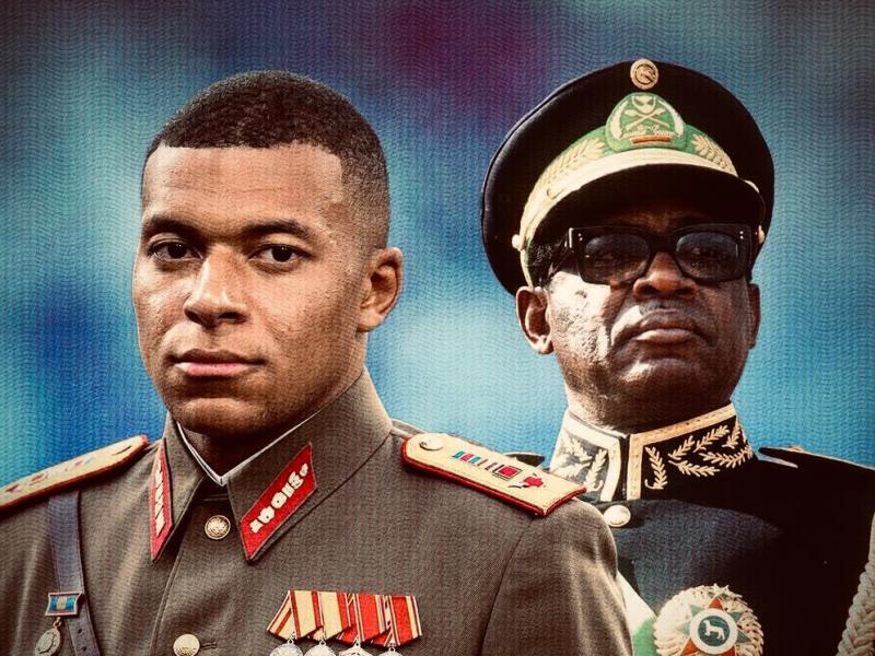 Affiche retravaillée du joueur Kylian Mbappé associé à l’image de l’ancien président Joseph Mobutu Sese Seko