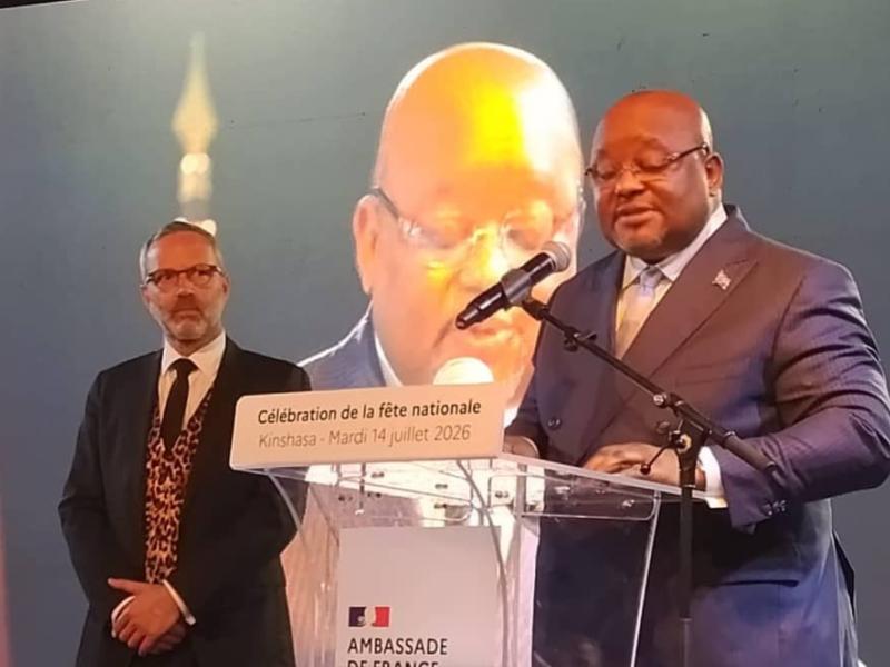 Le président de l’Assemblée nationale, Aimé Boji, aux côtés de l’ambassadeur de France en RDC, Rémi Maréchaux [photo d’illustration]