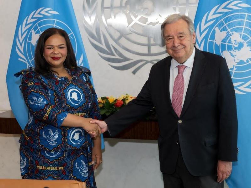 La ministre des Affaires étrangères, Thérèse Kayikwamba Wagner, et le Secrétaire général de l'ONU, António Guterres [photo d'illustration]