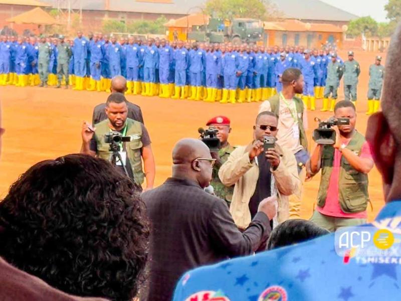 Le chef de l'État Félix Tshisekedi s'adressant aux jeunes bâtisseurs du Service National sur le site de Kaniama-Kasese, dans le Haut-Lomami [photo d'illustration]