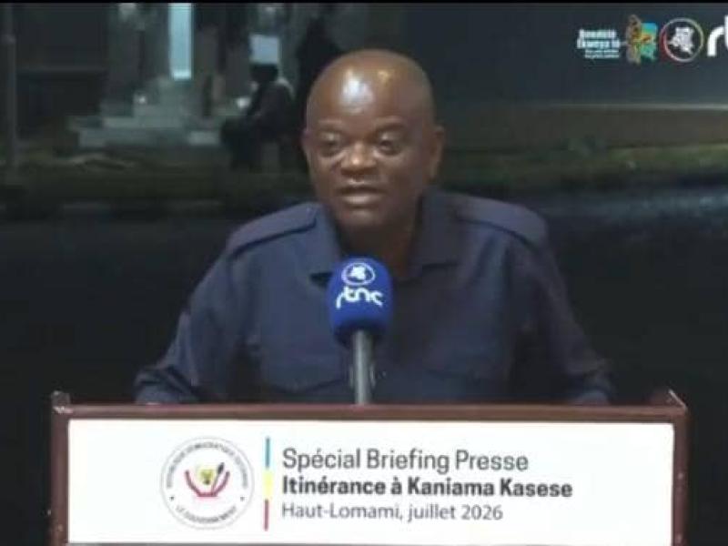 Marmont BanzaMulume, gouverneur du Haut-Lomami, lors du briefing presse de jeudi 30 juillet 2026