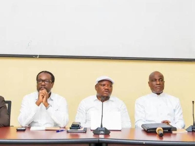 Les leaders de la C64 lors d'une conférence de presse, à Kinshasa