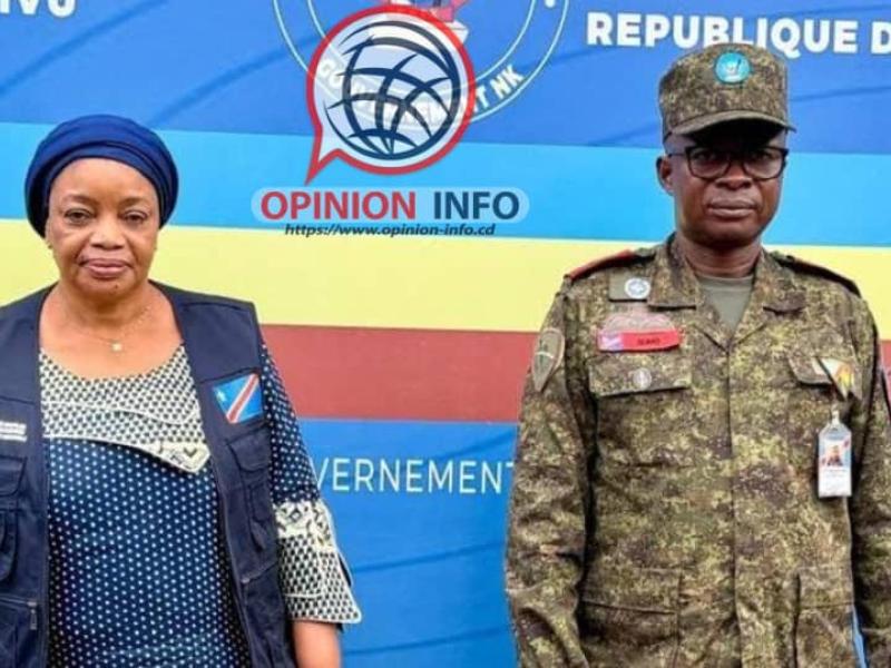 La ministre des Actions sociales et Affaires humanitaires,  Ève Bazaiba, accueillie à Beni par le gouverneur militaire, Kakule Somo Evariste