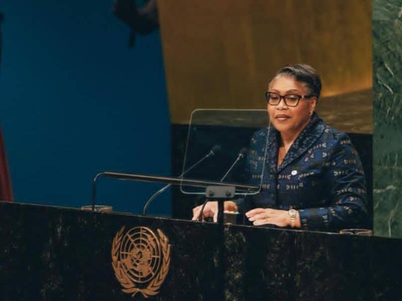La Première ministre Judith Suminwa Tuluka s’exprime à la tribune de la 81ᵉ session de l’Assemblée générale des Nations Unies, au nom de la République démocratique du Congo.