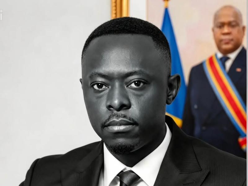 Le DG de la Société Nationale de l’Electricité, Teddy Luamba Muba, peint en noir et blanc.