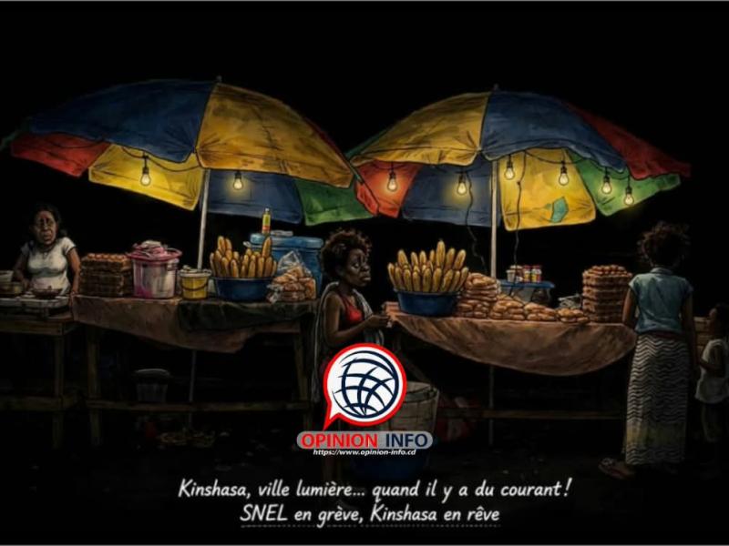 Kinshasa, ville lumière ... quand il y a du courant. SNEL en grève,  Kinshasa en rêve [caricature]