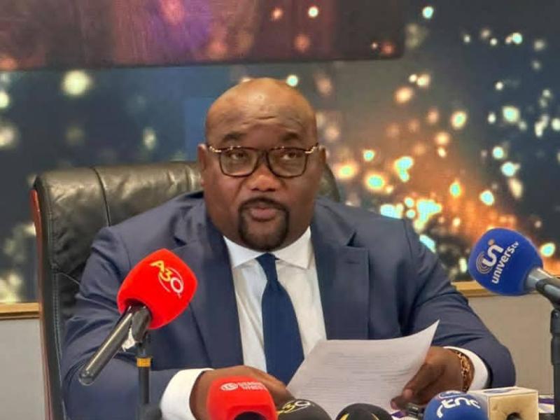 Le Coordonnateur du trophée Tombwama, Aimé Mutombo lors de la conférence de presse au Fleuve Congo Hôtel