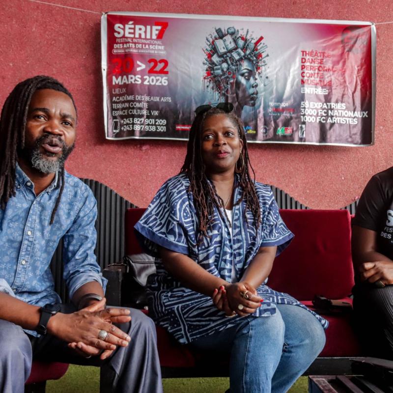 Mualu Muela, Albertine Itela et Bibish Marie Louise Mumbu, organisateurs du Festival Série 7