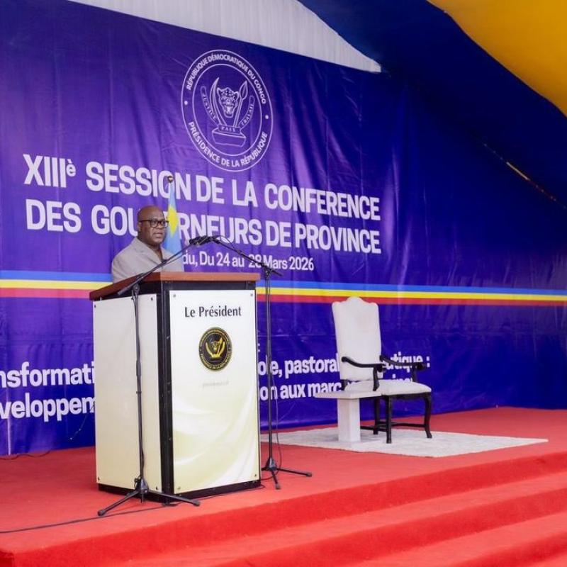 Le chef de l'État, Félix Antoine Tshisekedi Tshilombo, lors de la clôture de la 13e conférence des Gouverneurs tenue à Bandundu