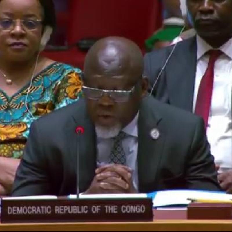 Zénon Mukongo Ngay, Représentant de la RDC au Conseil de sécurité de l'ONU, lors de son intervention de ce mercredi 15 avril 2026